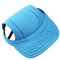 Summer Pet Dog Cute Snapback Baseball Outdoor Accessories Hat PuppyWith Ear Holes size S (Blue)
