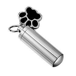 HooAMI Pet Puppy Dog Paw Cylinder Cremation Urn Necklace/Keychain Keepsake Ashes Pendant Memorial Jewelry