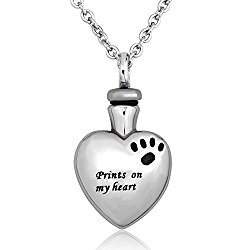 LuckyJewelry Pet Memorial Urn Necklace Dog Cat Paw on My Heart Cremation Ashes Keepsake Pendant
