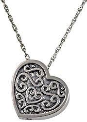 Memorial Gallery MG-3112s Ornate Heart Sterling Silver Cremation Pet Jewelry