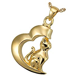 Memorial Gallery Pets 3068GP Pet In My Heart Cat Pendant 14K Gold/Sterling Silver Plating Pet Jewelry