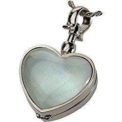 Memorial Gallery Victorian Glass Heart Locket Cremation Jewelry, 18″, Sterling Silver
