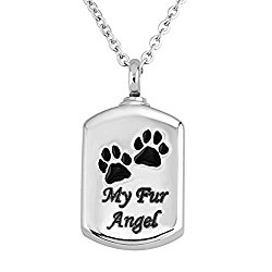 UEETEK My Fur Angel Pet Paw Prints Urn Necklace Pendant Memorial Ashes Keepsake Cremation for Pets Dogs Cats(Silver)