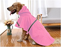 Mikayoo Large Dog Raincoat Ajustable Pet Waterproof Clothes Lightweight Rain Jacket Poncho Hoodies with Strip Reflective(pink,L)