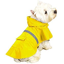 OCSOSO Pet Dog Slicker Raincoat Gear Brite Rain Jackets Dog Cat Hooded with Reflective Band (Yellow, XS Back: 10″(25cm))