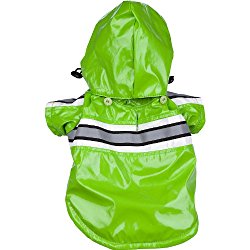 PET LIFE ‘Reflecta-Glow’ PVC Waterproof Fashion Insulated Adjustable and Reflective Pet Dog Coat Jacket Raincoat w/ Removable Hood, Medium, Lime Green