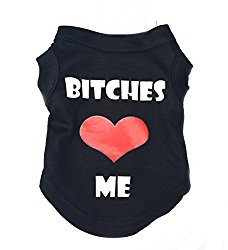 BBEART Pet Clothes, Bitches Love Me Printed T-shirt Puppy Cat Cotton Vest Harness Sleeveless Summer Dog Clothes For Small Dogs (XS, Black)