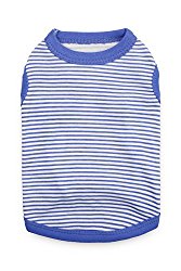 DroolingDog Pet Dog Clothes Plain Cotton T-shirt with Stripe Pattern for Small Dogs, Small, Blue