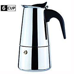 6-Cup Stovetop Espresso Maker Italian Moka Coffee Pot – Best Polished Stainless Steel Coffee Percolator with Permanent Filter and Heat Resistant Handle For Home and Office Use