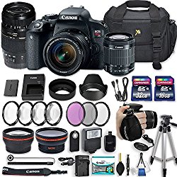 Canon EOS Rebel T7i 24.2 MP DSLR Camera with Canon EF-S 18-55mm f/4-5.6 IS STM Lens + Tamron 70-300mm f/4-5.6 Di LD Lens + 2 Memory Cards + 2 Aux Lenses + 50″ Tripod + Accessories Bundle (24 Items)
