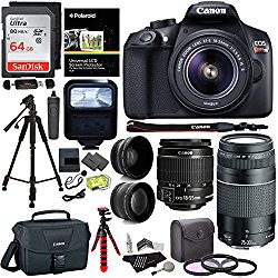 Ritz Camera Canon EOS Rebel T6 DSLR Camera Kit, EF-S 18-55mm IS II Lens, EF 75-300mm III Lens, Polaroid Wide Angle, Telephoto Lens, 64GB and Accessory Bundle