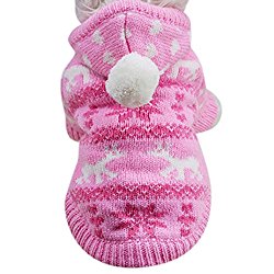 Dog Sweater,Chihuahua Clothes Knit For Girl Pink Hoodie Pom Pom Heart Winter Outfit (S, Pink)