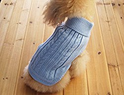 FAMI Cute Pet Clothes, European Classical Pet Sweater, Turtleneck Dog Sweater with Classic Aran Knit (Skyblue- Small)