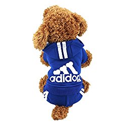Idepet TM Adidog Pet Dog Cat Clothes 4 Legs Cotton Puppy Hoodies Coat Sweater Costumes Dog Jacket (XS, Navy Blue)
