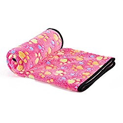 kiwitatá Soft Warm Fleece Pet Blanket Puppy Dog Throw Blanket Mat Bed with Paw Print for Car,Nest,Sofa and Pet Bed(47″×31″,XL)