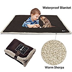 Waterproof Dog Blanket,Premium Pet Puppy Cat Soft Fleece Sherpa Throws Blanket Cushion Mat for Car Seat Furniture Protector Cover Small 50″ x 30″ by Pawsse Brown