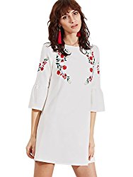Floerns Women’s Bell Sleeve Embroidered Tunic Dress Medium White