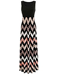 Sherosa Womens Plus Size Empire Waist Chevron Zigzag Floor Length Maxi Dress (XL, Black)