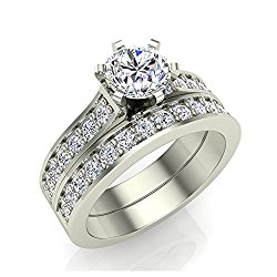 1.10 ct tw Cathedral Diamond Accented Bridal Wedding Ring Set in 14K Gold (J,I1) Popular Quality