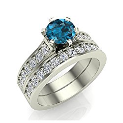 1.10 ct tw Fancy Blue Diamond Wedding Ring Set including Wedding Band 14K Gold