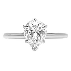 14k White Gold 2.3ct Pear Brilliant Cut Classic Solitaire Designer Wedding Bridal Statement Anniversary Engagement Promise Ring Solid