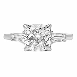 14k White Gold 3.3ct Radiant Baguette 3-Stone Classic Solitaire Designer Wedding Bridal Statement Anniversary Engagement Promise Ring,
