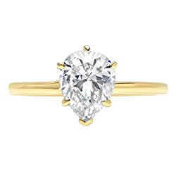 14k Yellow Gold 1.05ct Pear Brilliant Cut Classic Solitaire Designer Wedding Bridal Statement Anniversary Engagement Promise Ring Solid