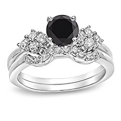 18k Gold Round-cut Diamond Bridal set Ring (1 1/2 cttw, Black, H-I, I1-I2) Size 4-9