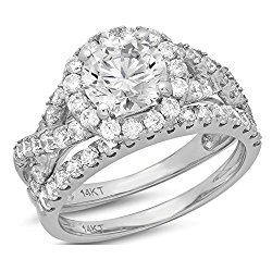 2.6 Ct Round Cut Pave Halo Engagement Wedding Bridal Anniversary Ring Band Set 14K White Gold