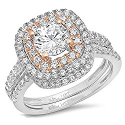 Clara Pucci 1.9 CT Round Cut Pave Double Halo Bridal Engagement Wedding Ring band set 14k White Rose Gold