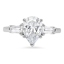 Clara Pucci 2.3ct Brilliant Pear Baguette Cut Solitaire 3-Stone Statement Anniversary Wedding Engagement Promise Ring 14k Solid White Gold