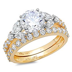 Clara Pucci 2.62 CT Round Marquise Cut Halo Bridal Engagement Wedding Ring set 14k Yellow Gold