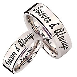 His and Hers Titanium Silver Plain Flat Polish Wedding Band Ring Set Free Engraving Size 4 to 13