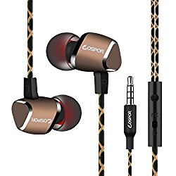Wired earbuds, COSPOR Magnetic In-ear Stereo earphones, 3.5mm handsfree sports headphones with mic for Android/IOS (Gold)