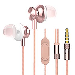Wired In Ear Earbuds, Mijiaer M30 Stereo Bass Headphones with Microphone Noise Isolating 3.5mm Jack Earphones Remote Control for iPhone, Samsung, Huawei, LG, Motorola Laptop, MP3 etc (Rose Gold)