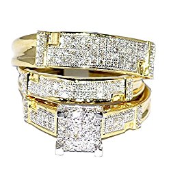 Yellow Gold Trio Wedding Set Mens Women Rings Real 1/2cttw Diamonds Pave(I/j Color 0.5cttw)