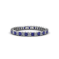 Blue Sapphire and Diamond 2mm Eternity Band 1.47 ct tw to 1.73 ct tw in 14K Gold
