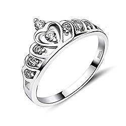 SUNDAY ROSE SUNDAYROSE Womens Crown Ring 925 Silver Princess Heart Tiara Eternity Ring