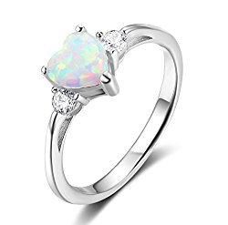 ACEFEEL 925 Sterling Silver Heart Shaped White Opal Engagement Promise Band Ring