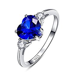 BONLAVIE Women’s Created Blue Sapphire 925 Sterling Silver Anniversary Valentine Heart Promise Ring