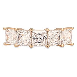 Brilliant Princess Cut Bridal Anniversary Eternity Statement Promise Engagement Bridal Wedding Ring Band in 14K Solid Yellow Gold for Women 3.95ct