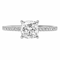 Cushion Round Cut Classic Solitaire Designer Wedding Bridal Statement Anniversary Engagement Promise Accent Solitaire Ring 14k White Gold, 1.86ct