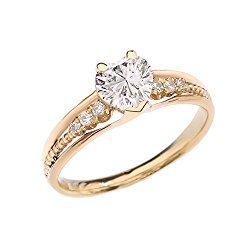 Dazzling 10k Yellow Gold Diamond And April Birthstone CZ Heart Beaded Promise Ring