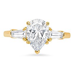 Pear Baguette Brilliant Cut 3-Stone Statement Classic Designer Solitaire Anniversary Engagement Wedding Bridal Promise Ring Solid 14k Yellow Gold For Women, 2.7ct