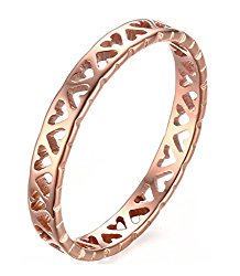 Stainless Steel Tiny Hollow Hearts Band Ring,3mm Rose Gold,Size 5-8