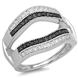 0.55 Carat (ctw) 10K Gold Black & White Diamond Double Row Wedding Band Millgrain Guard Ring 1/2 CT