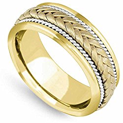14K Two Tone Gold Braided Wicker Style Men’s Comfort Fit Wedding Band (8mm)