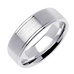 14K White Gold Traditional Top Flat Men’s Comfort Fit Wedding Band (7mm)