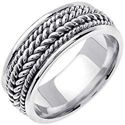 18K White Gold Braided Rope Edge Men’s Comfort Fit Wedding Band (8mm)