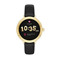 kate spade new york, Women’s Smartwatch, Scallop Gold-Tone Stainless Steel with Black Leather, KST2001